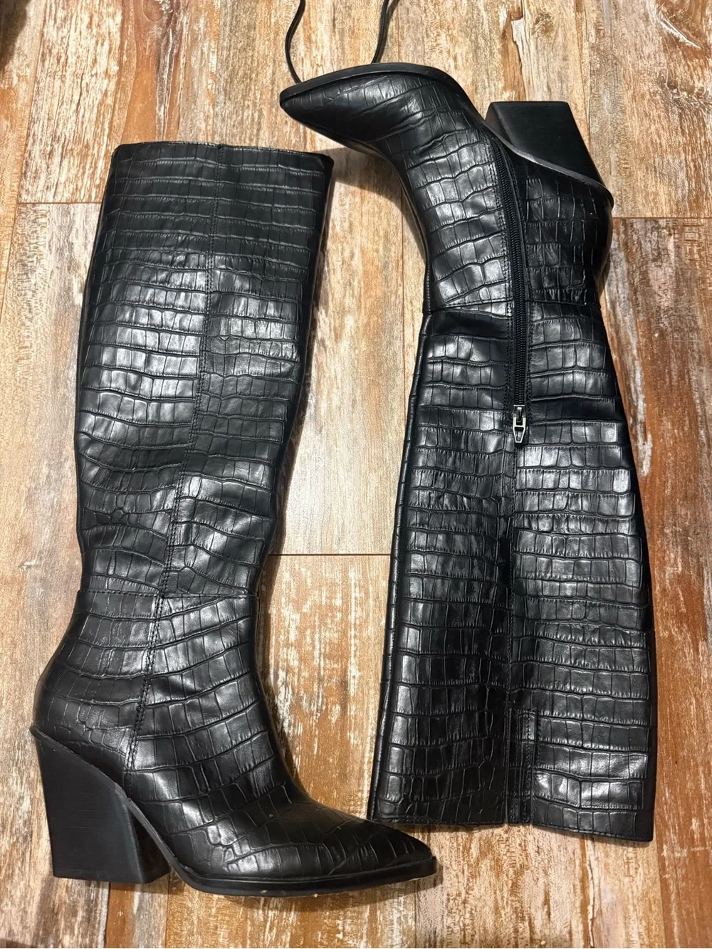 Dolce Vita Black Croc-Embossed Over-the-Knee Boots